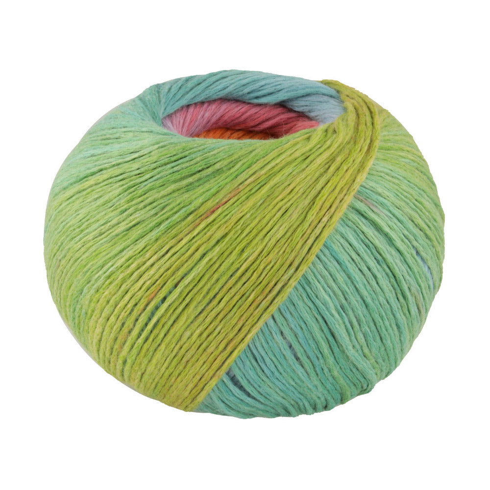 Lana Grossa Cotonella 011 Lila/lichtblauw/turquoise groen/mosterd/tomaat/framboos/oranje/zalm