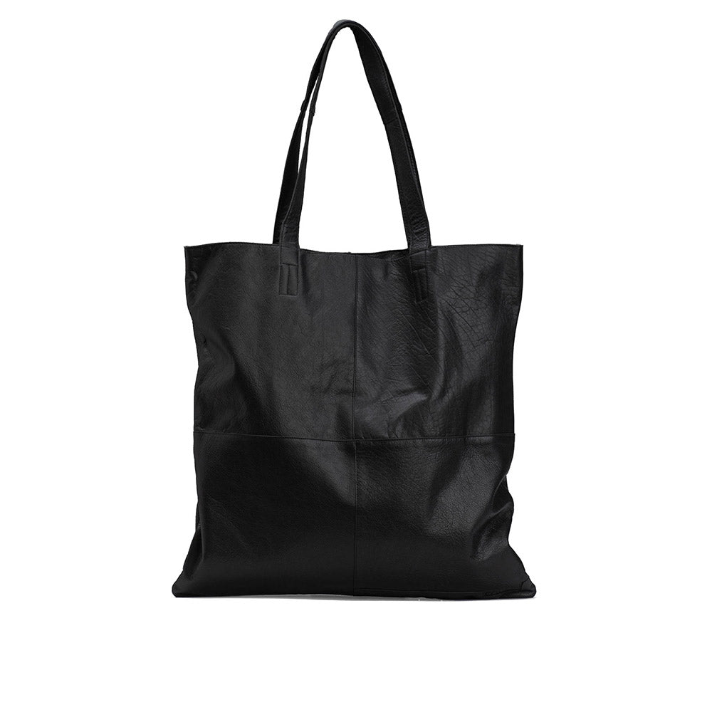 MUUD Show XL Black - Handgemaakt leren shopper voor dagelijks gebruik 53x53x30cm