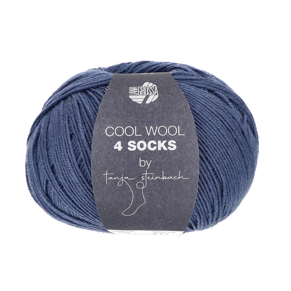 Lana Grossa Cool Wool 4 Socks Uni 7704 Denim Blauw