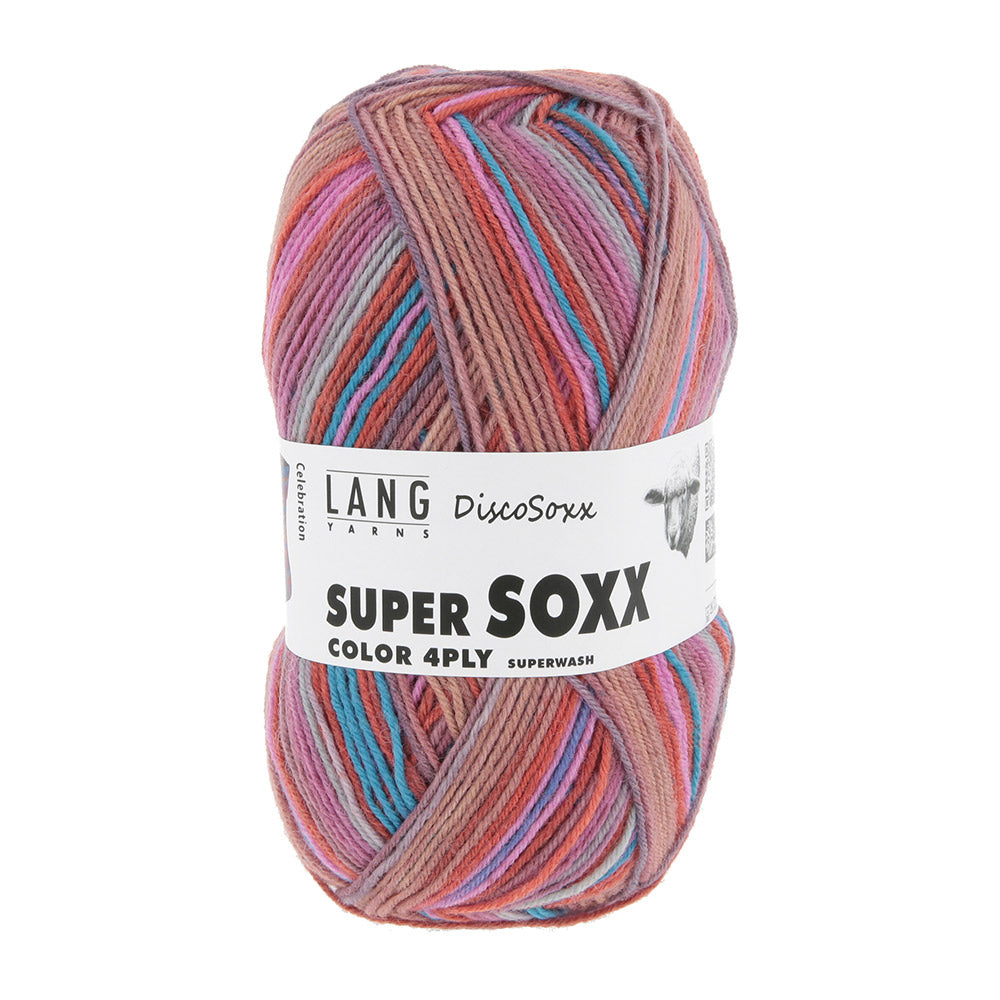 Lang Yarns Super Soxx Color 4-Fach 0521 Oranje/Blauw/Roze 1145 Celebration
