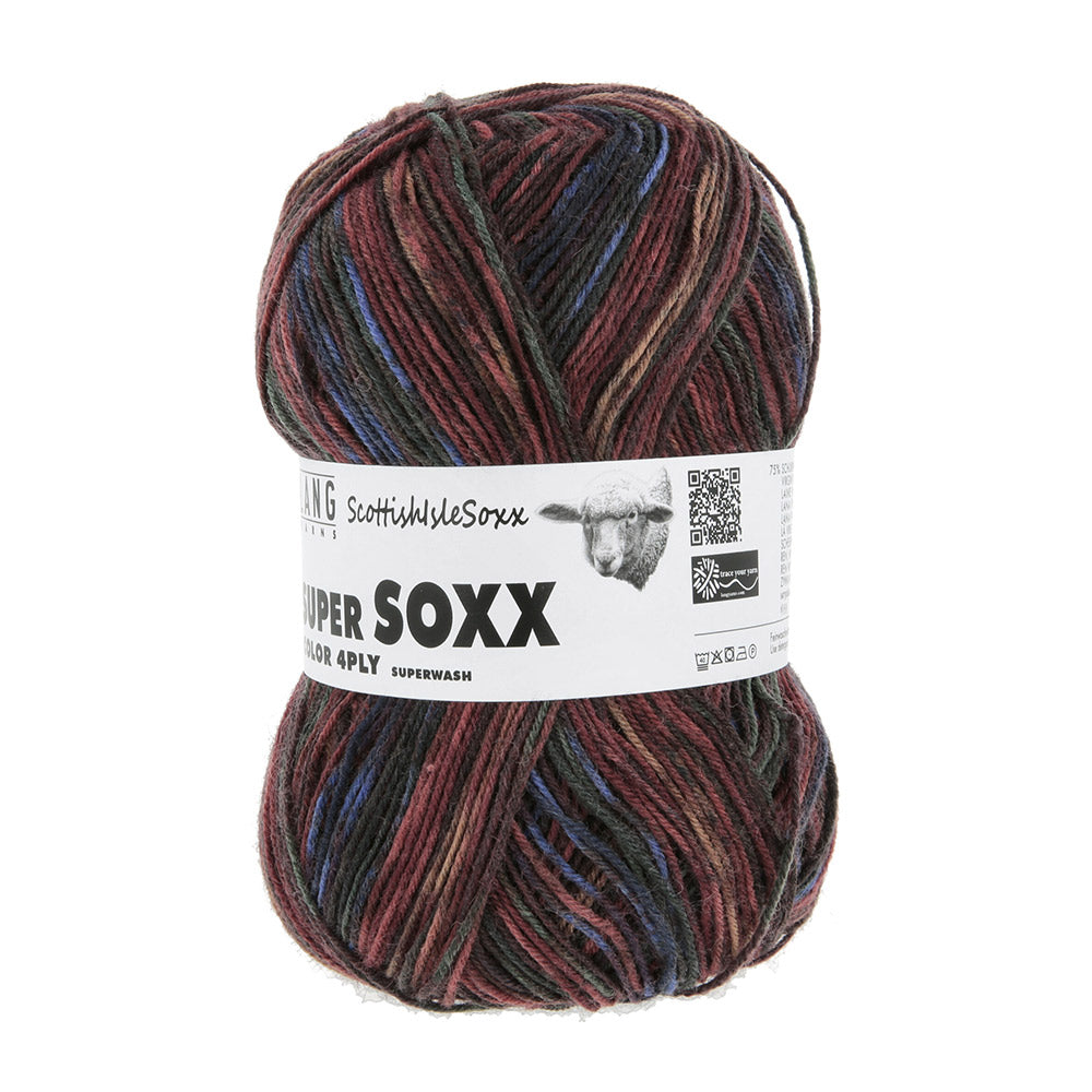 Lang Yarns Super Soxx Color 4-Fach 571 Oranje/Blauw 1154 Orkney - gebreide sokken met zelfstrepend kleurpatroon