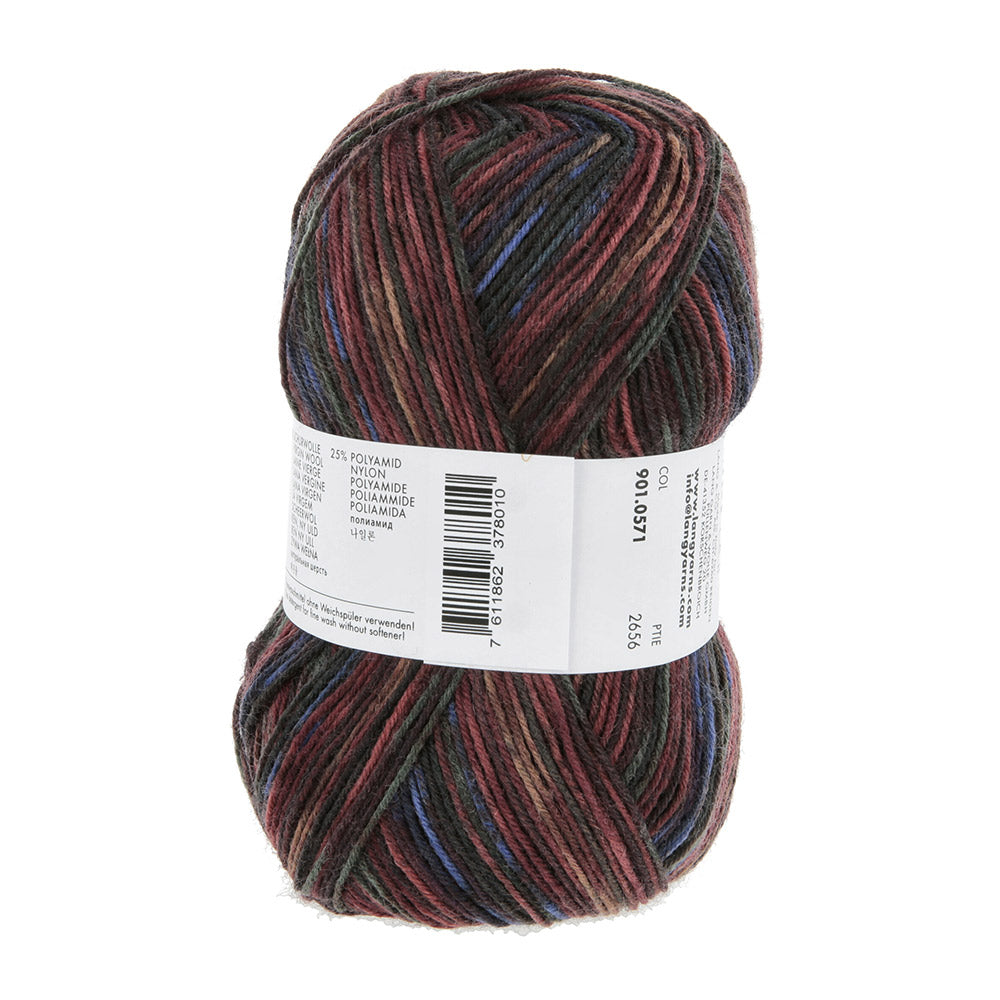 Lang Yarns Super Soxx Color 4-Fach 571 Oranje/Blauw 1154 Orkney - gebreide sjaal in het zelfstrepende kleurverloop
