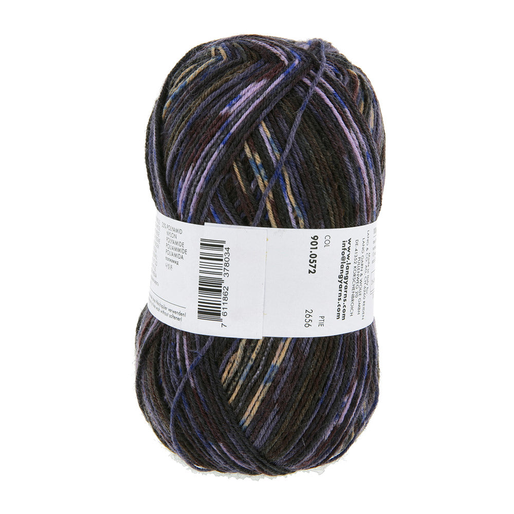Lang Yarns Super Soxx Color 4-Fach 572 Donkerolijf/Zwart 1154 Shetland - gebreide sjaal in het zelfstrepende kleurverloop