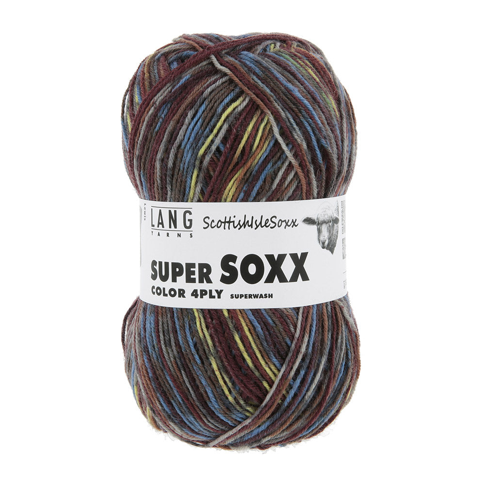 Lang Yarns Super Soxx Color 4-Fach 573 Blauw/Geel 1154 Lewis - bol sokkengaren met wikkel