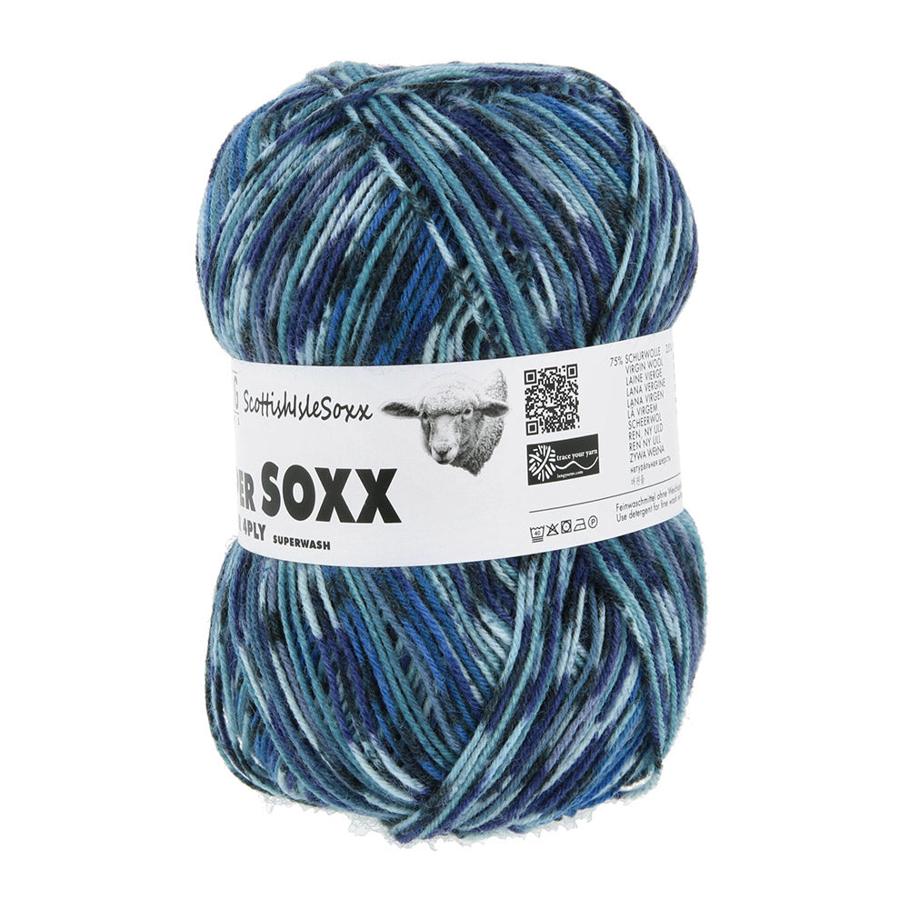 Lang Yarns Super Soxx Color 4-Fach 576 Blauw 1154 Iona - gebreide sokken met zelfstrepend kleurpatroon