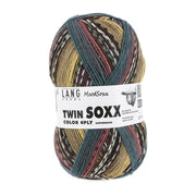 Lang Yarns Twin Soxx 4-Fach 586 Geel/Aubergine/Bruin 1156 Calm - bol sokkengaren met wikkel