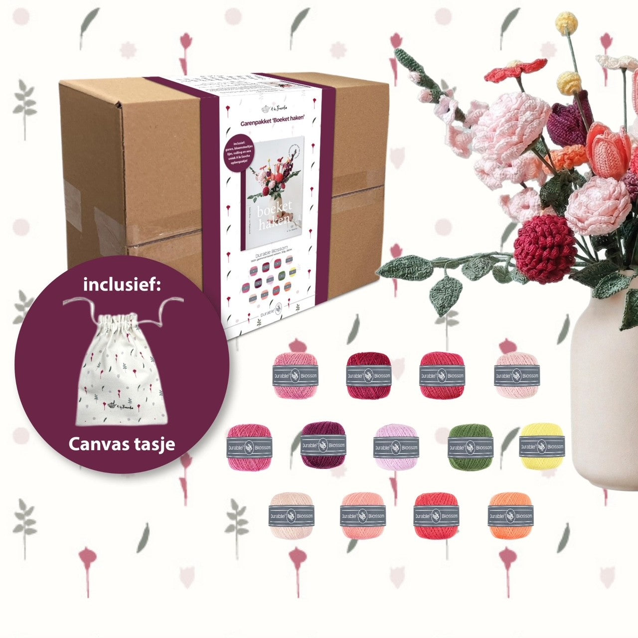 Boeket haken garenpakket a la Sascha - Durable Blossom kleuren uit het boek