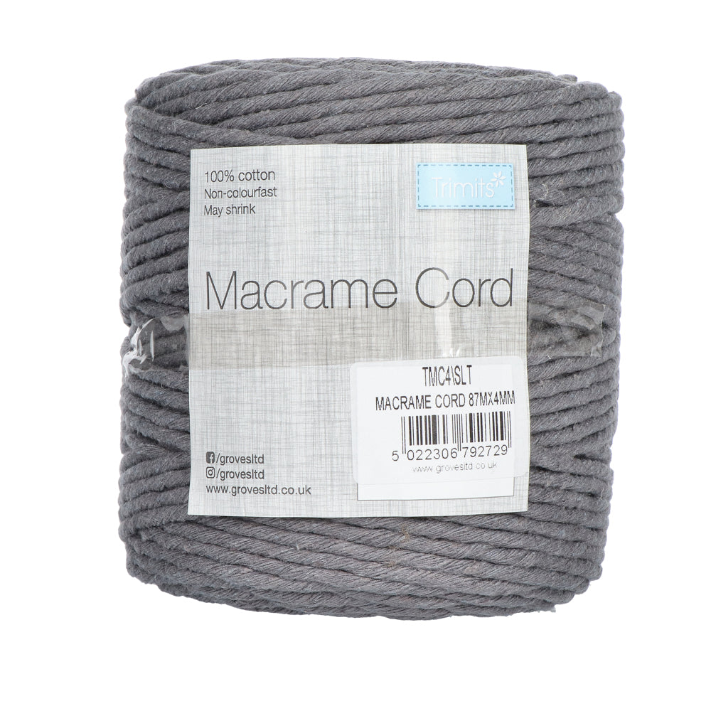 Trimits Macramé Cord Cotton 87m x 4mm 10 Slate Grey