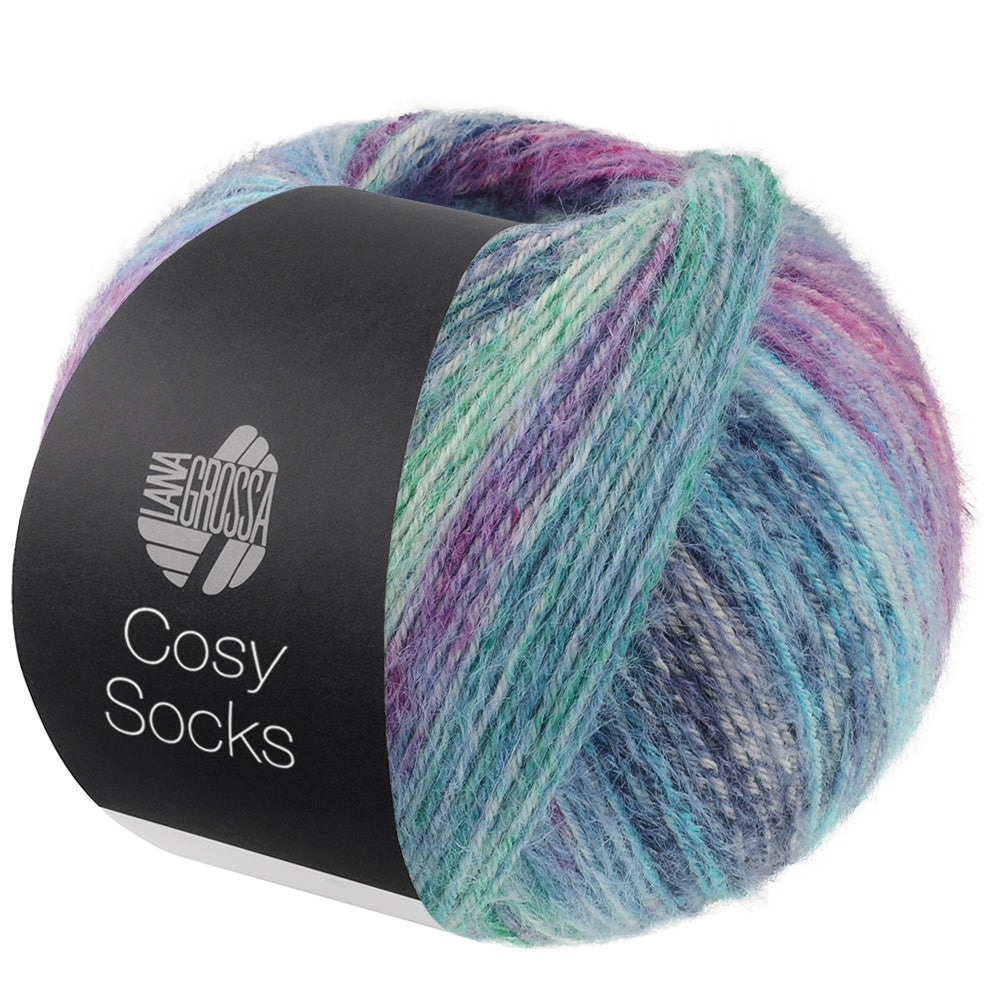 Lana Grossa Cosy Socks Dream 255 Blauwgrijs / Petrol / Turquoise / Blauw- / Roodviolet / Lichtblauw / Jeans / Jade - productfoto van de bol sokkengaren