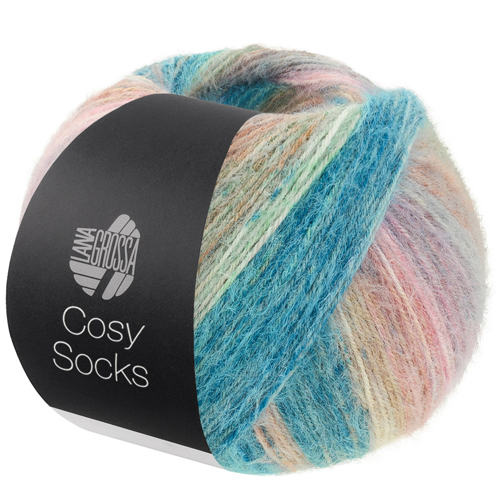 Lana Grossa Cosy Socks Dream 258 Mint / Petrol / Turquoise / Leembruin / Rozenhout / Lichtgrijs / Roze / Taupe / Beige - productfoto van de bol sokkengaren