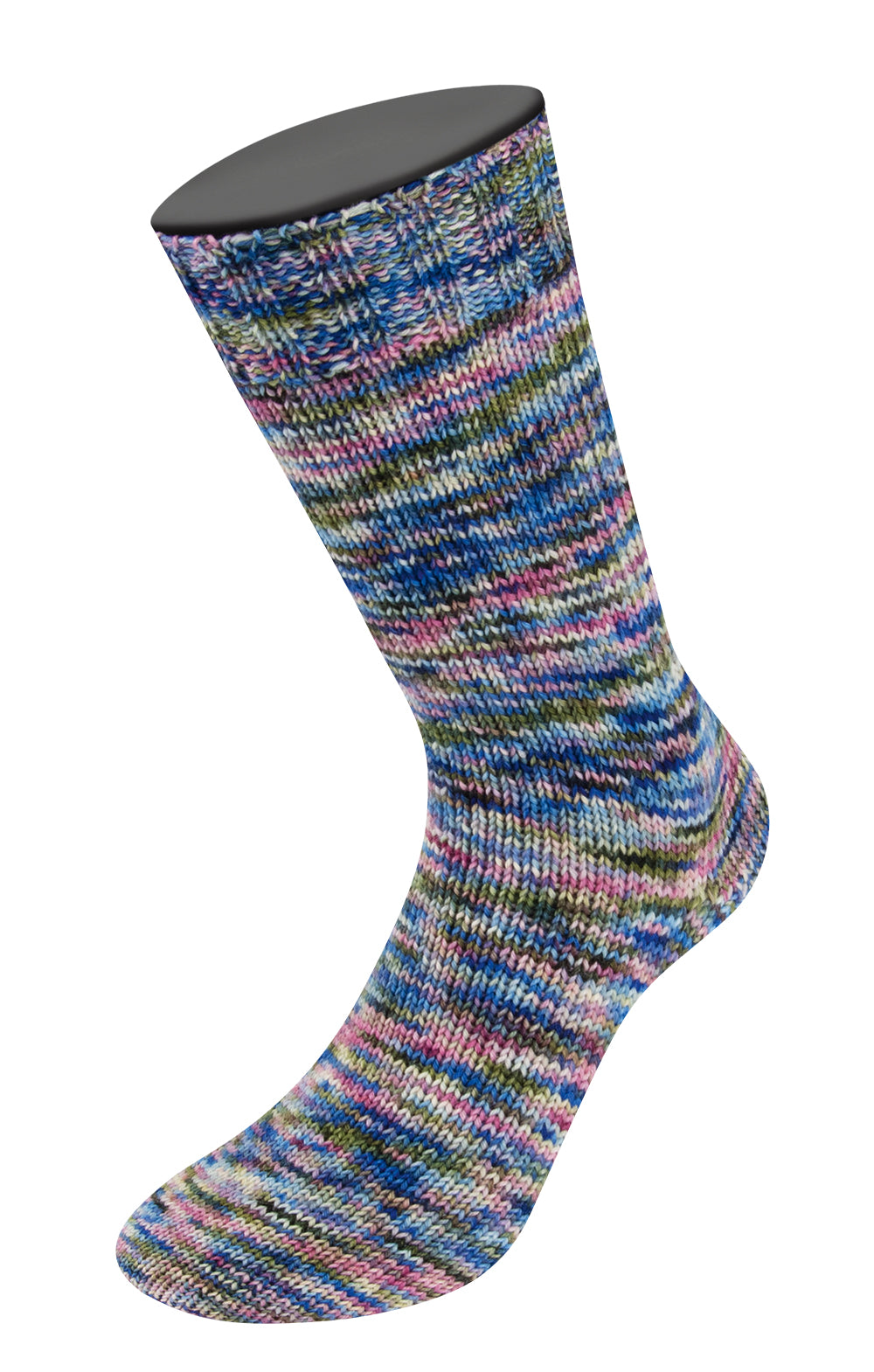 Lana Grossa Meilenweit 100 Sooty 6227 Licht-/Donkerblauw/Ecru/Roze/Donkerolijf - kleurweergave van het sokkengaren