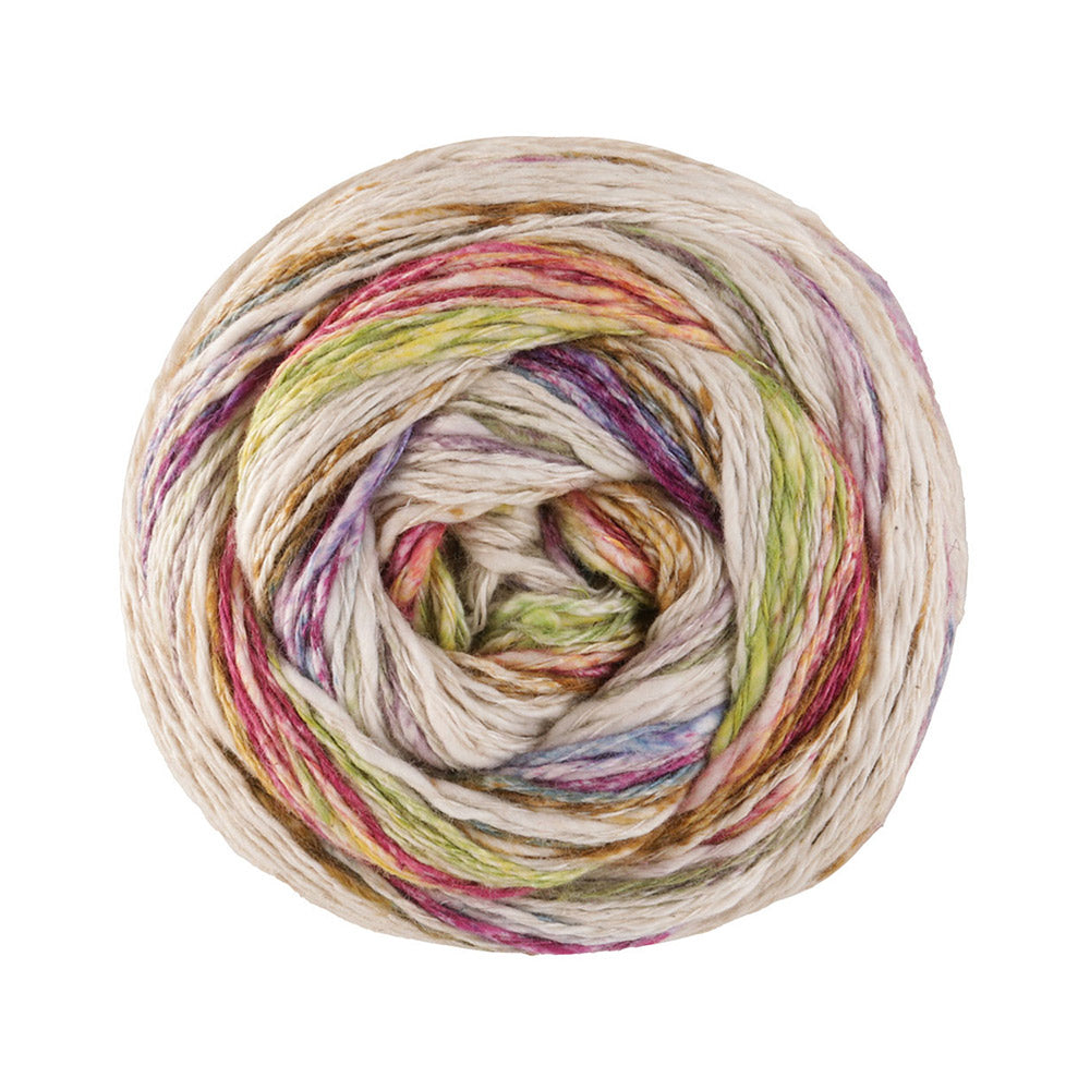 Lana Grossa Gomitolo Hippie 3034 Limoengroen/Natuur/Amber/Lichtbenzine/Zwarte Bes/Fuchsia/Geel