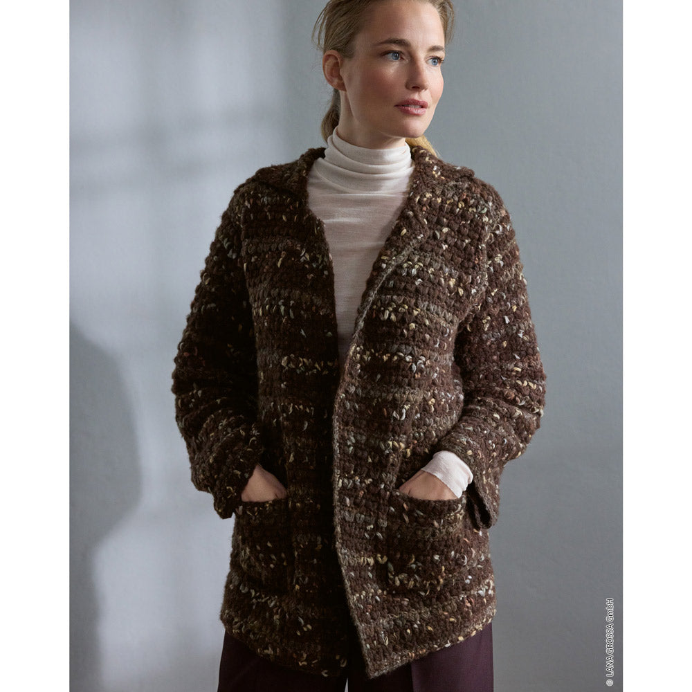 Lana Grossa Filati Journal No. 72 model 51 - bruin ajourvest, gedragen