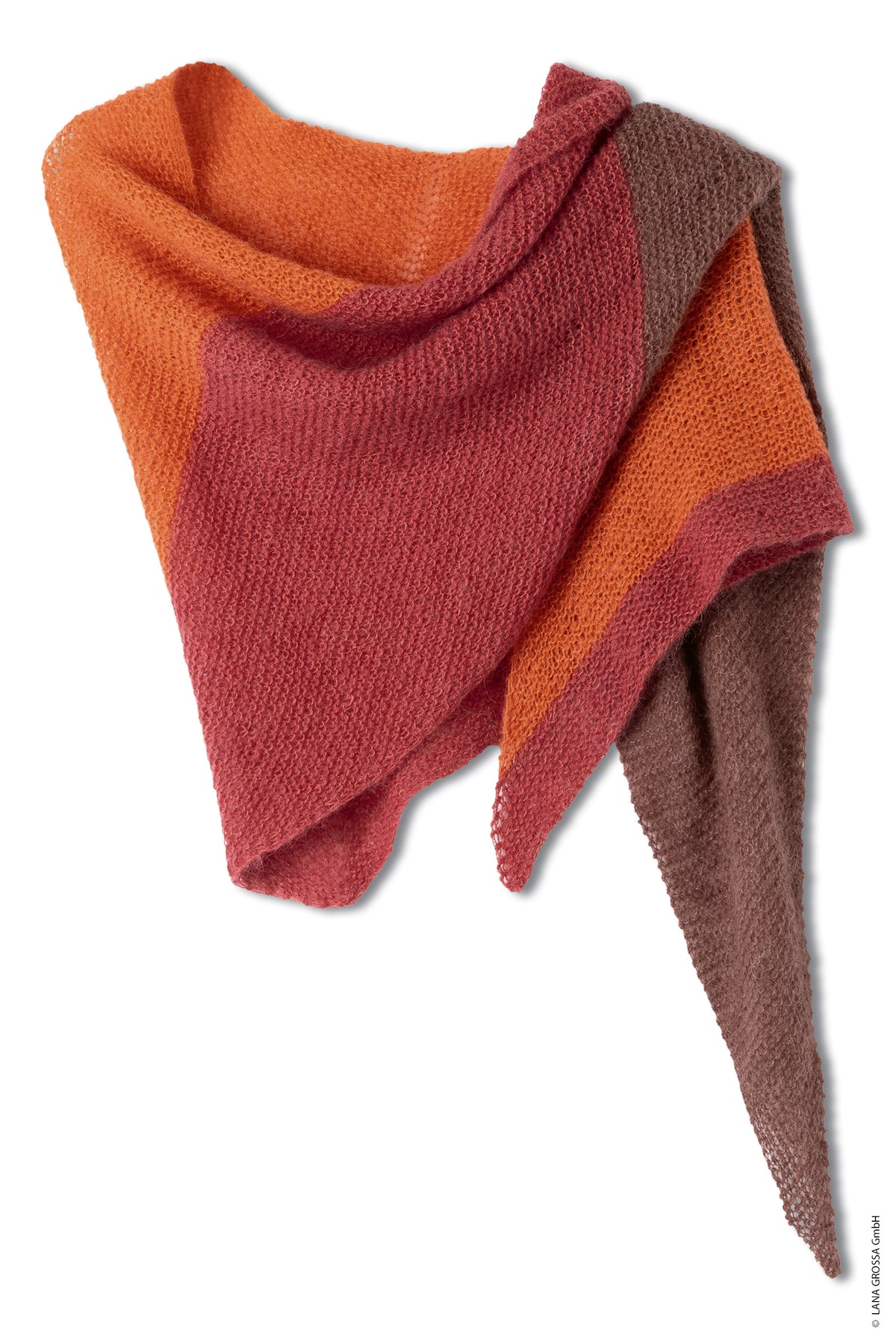 Lana Grossa Doeken & Co Nr. 10 model 9 - oranje, rood en bruin kleurverlopende omslagdoek, vrijstaand - Setasuri of Soffio