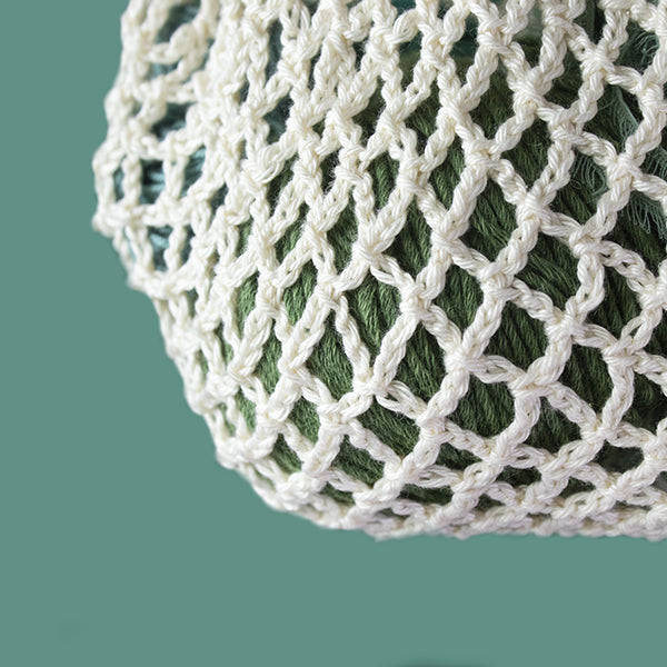 Wit haak detail — gemaakt met Joly Bag Haakpakket
