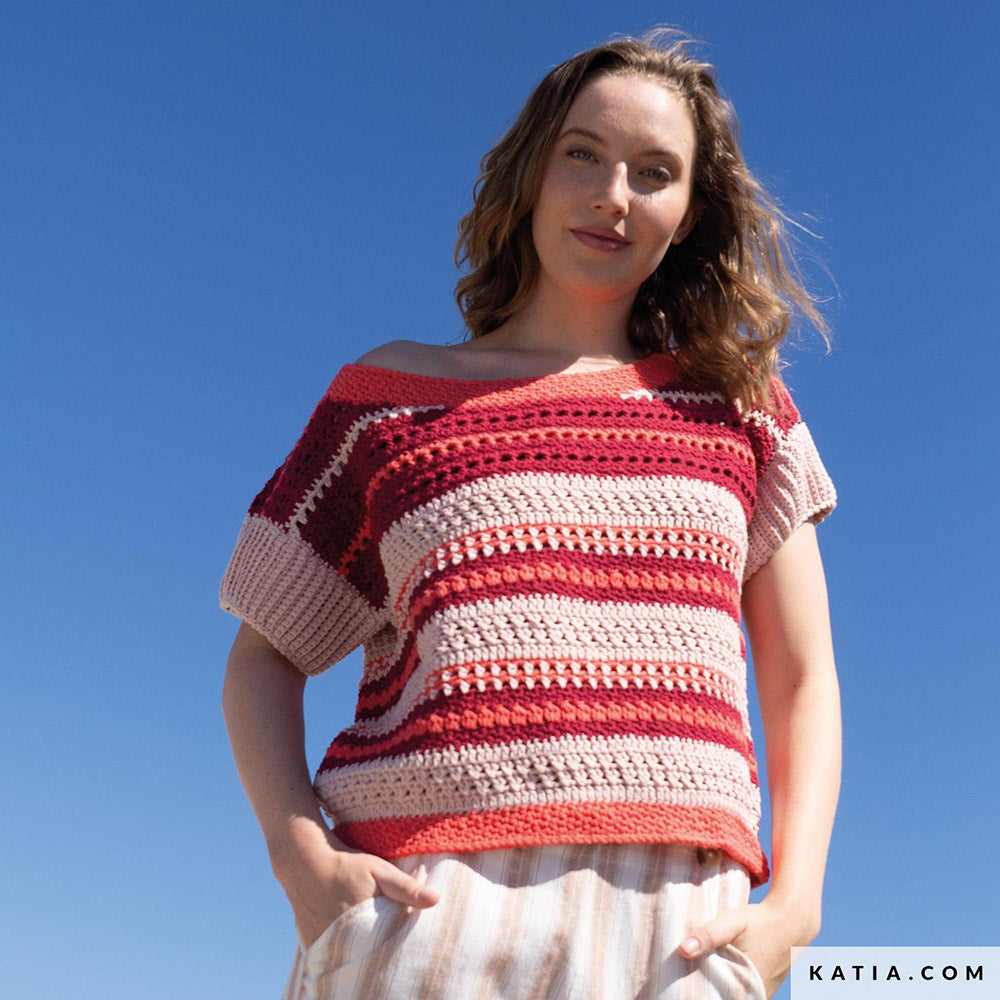 Patroon breien haken dames topje lente zomer katia — gemaakt met Katia Alabama (3)