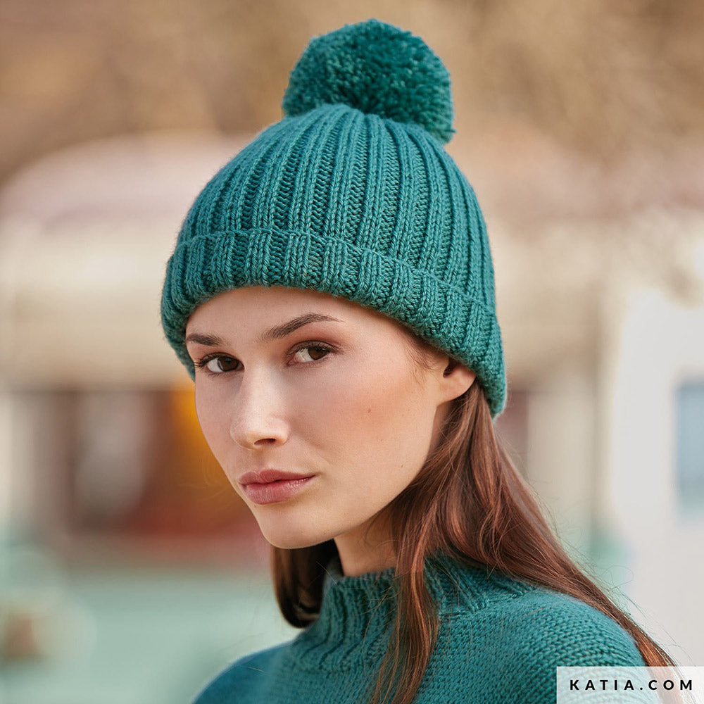 Patroon breien haken dames muts herfst winter katia — gemaakt met Katia Basic Merino 088