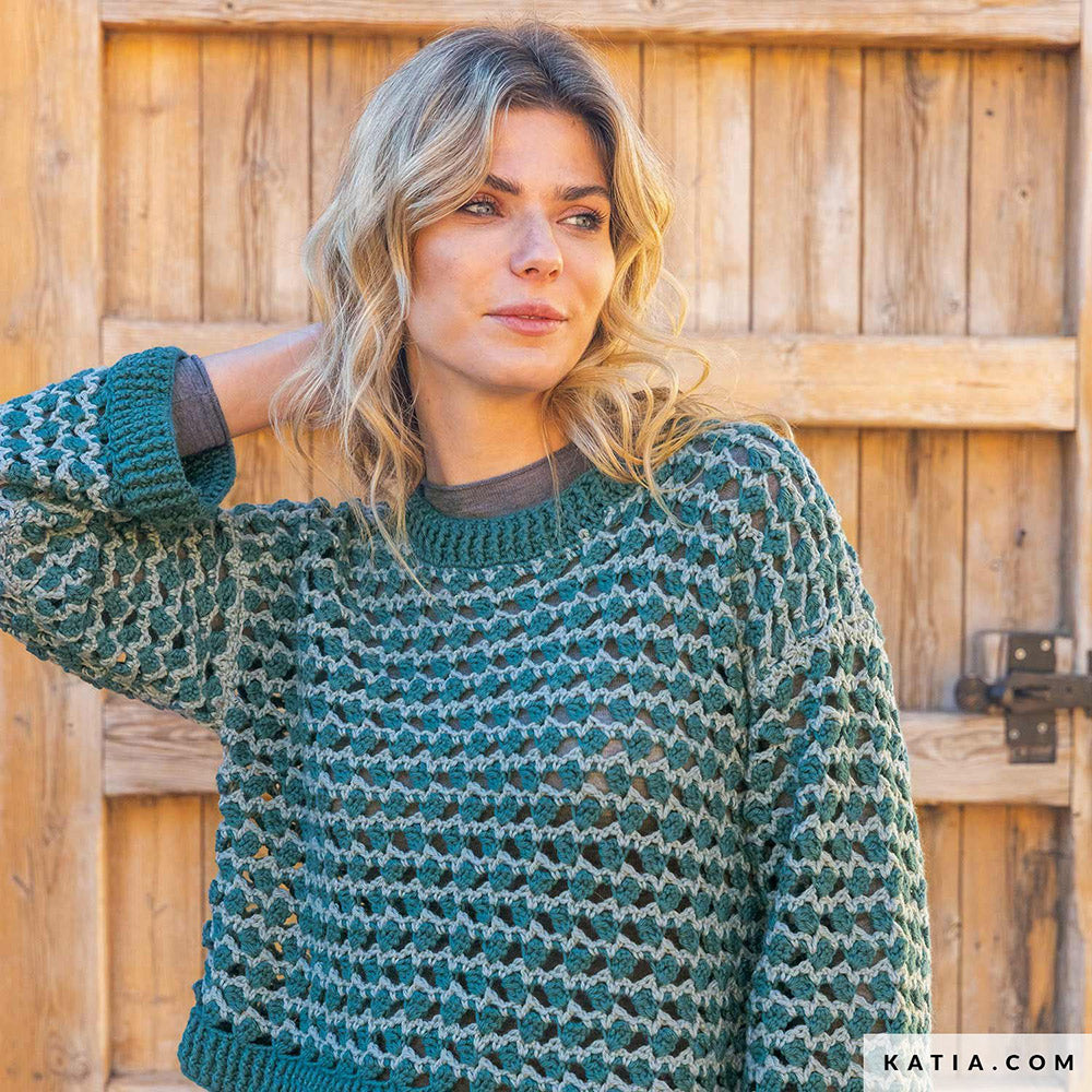 Patroon breien haken dames trui herfst winter katia — gemaakt met Katia Basic Merino 088