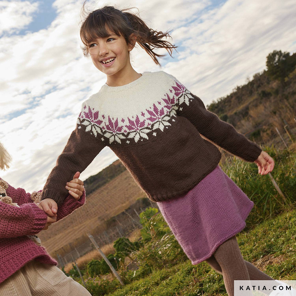 Patroon breien haken kinderen rok herfst winter katia — gemaakt met Katia Basic Merino 088