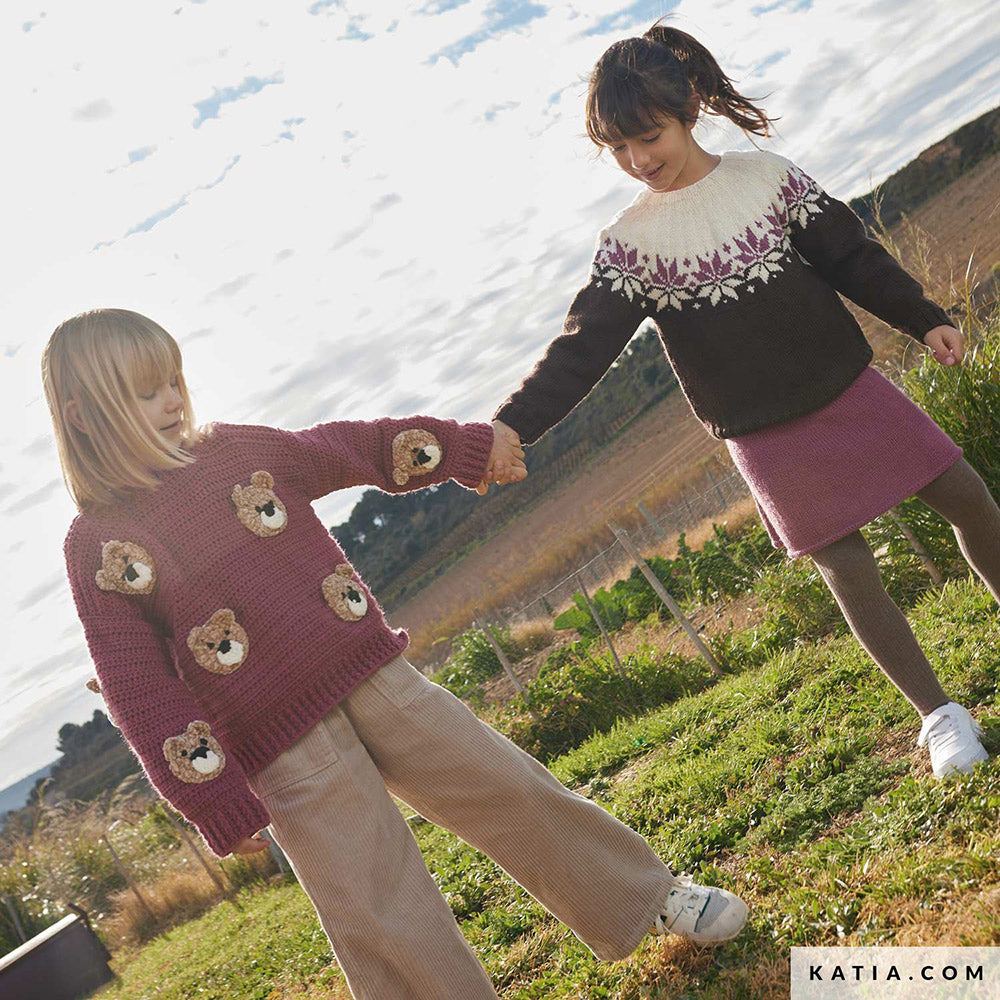 Patroon breien haken kinderen trui herfst winter katia — gemaakt met Katia Basic Merino 088