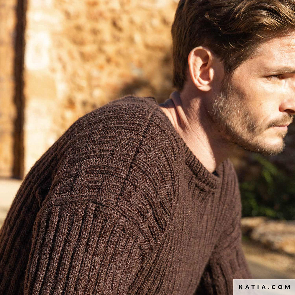 Patroon breien haken heren trui herfst winter katia — gemaakt met Katia Basic Merino 088 (5)