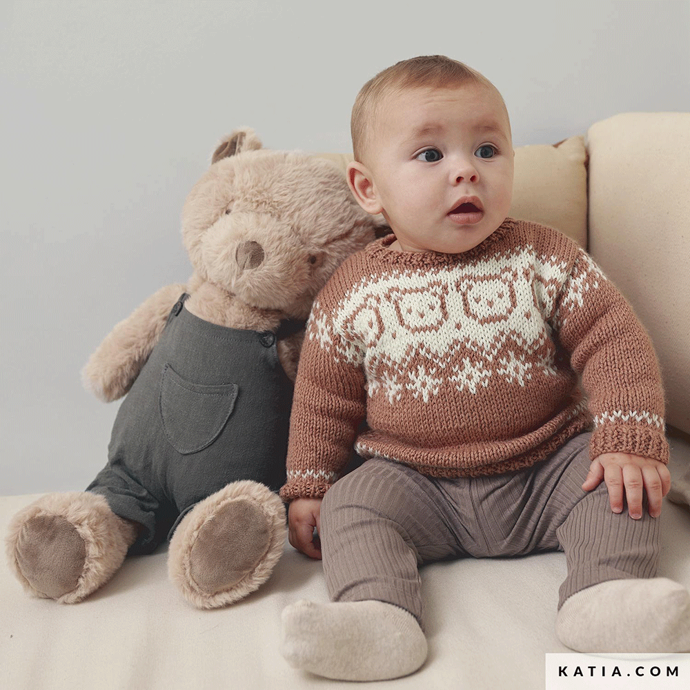 Patroon breien haken baby trui herfst winter katia — gemaakt met Katia Basic Merino 090 (3)
