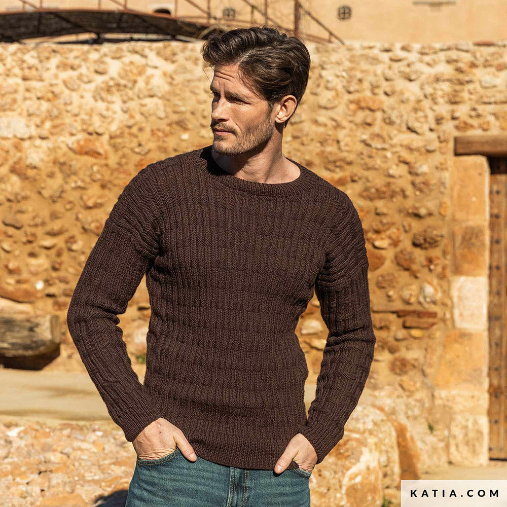 Patroon breien haken heren trui herfst winter katia — gemaakt met Katia Basic Merino 098 (4)