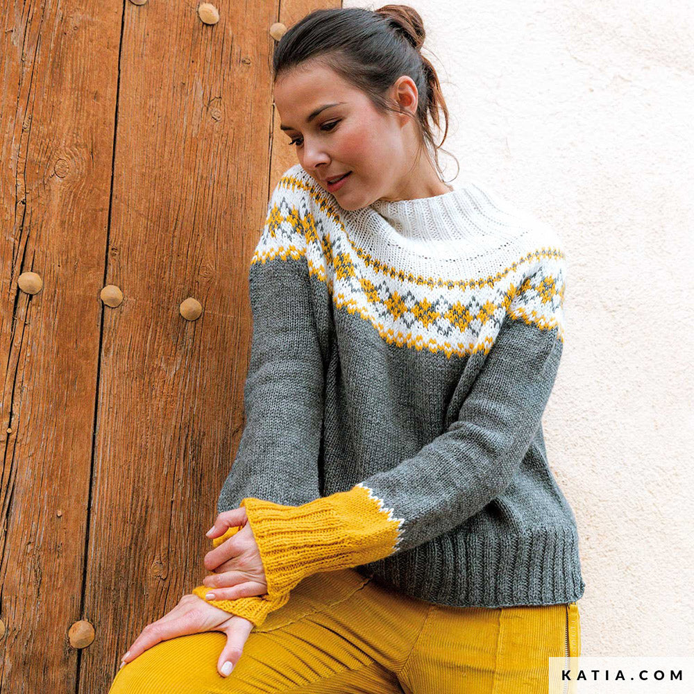 Patroon breien haken dames trui herfst winter katia — gemaakt met Katia Basic Merino 099 (5)
