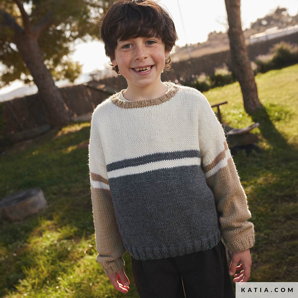 Patroon breien haken kinderen trui herfst winter katia — gemaakt met Katia Basic Merino 099 (7)