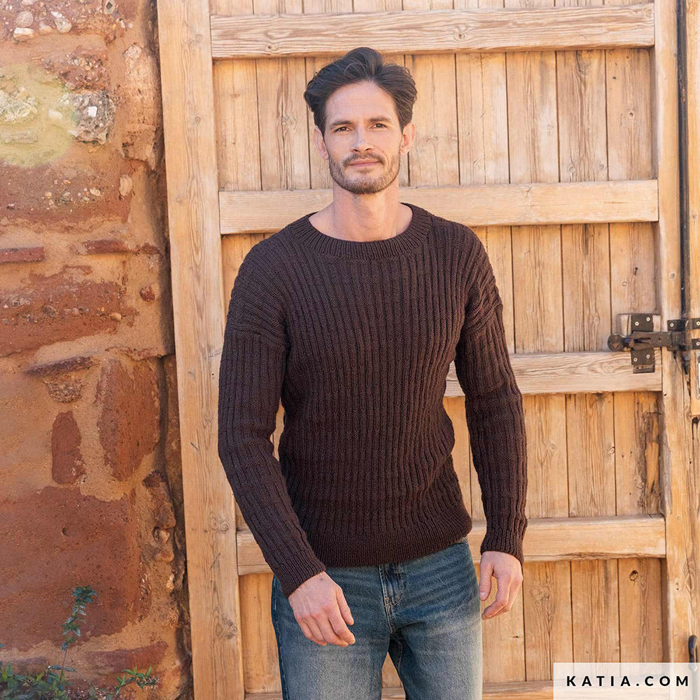 Patroon breien haken heren trui herfst winter katia — gemaakt met Katia Basic Merino 099 (2)