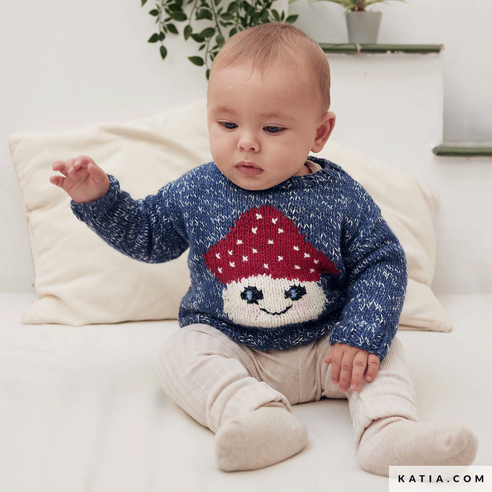 Patroon breien haken baby trui herfst winter katia — gemaakt met Katia Basic Merino 099 (6)