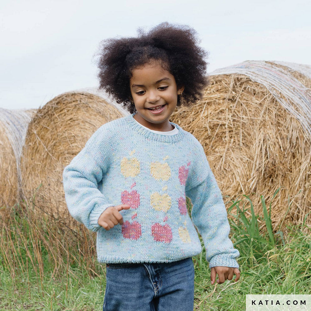 Patroon breien haken kinderen trui herfst winter katia — gemaakt met Katia Basic Merino Popcorn