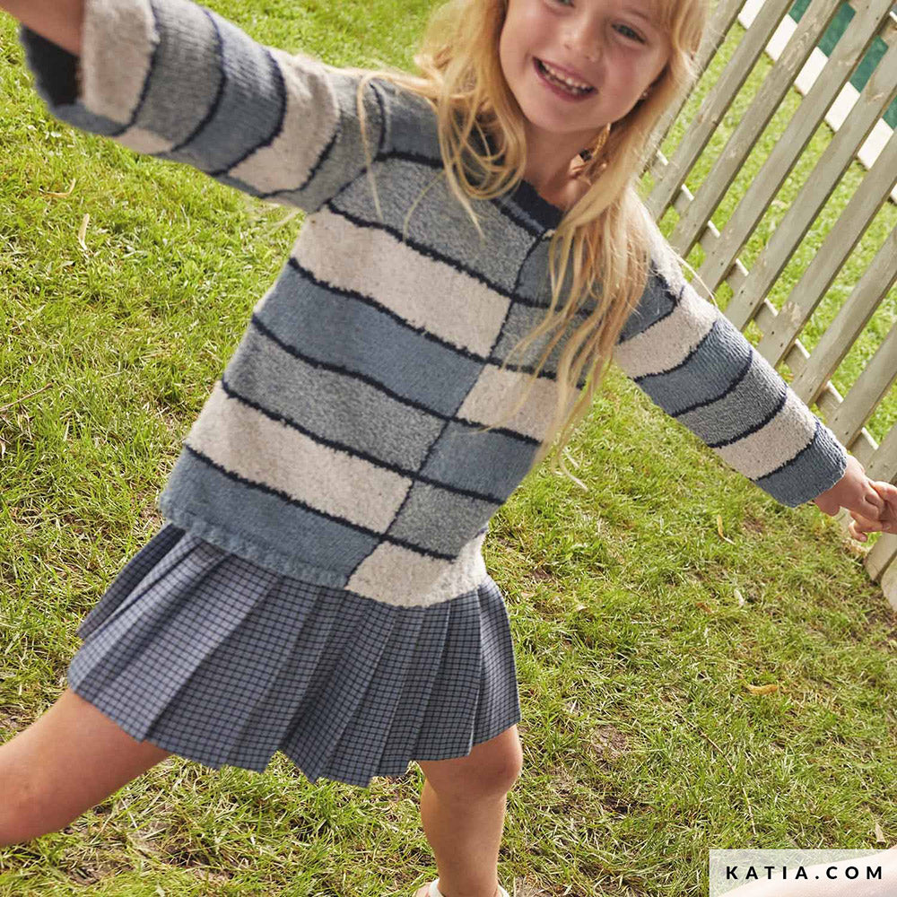 Patroon breien haken kinderen trui lente zomer katia — gemaakt met Katia Blue Jeans II (2)