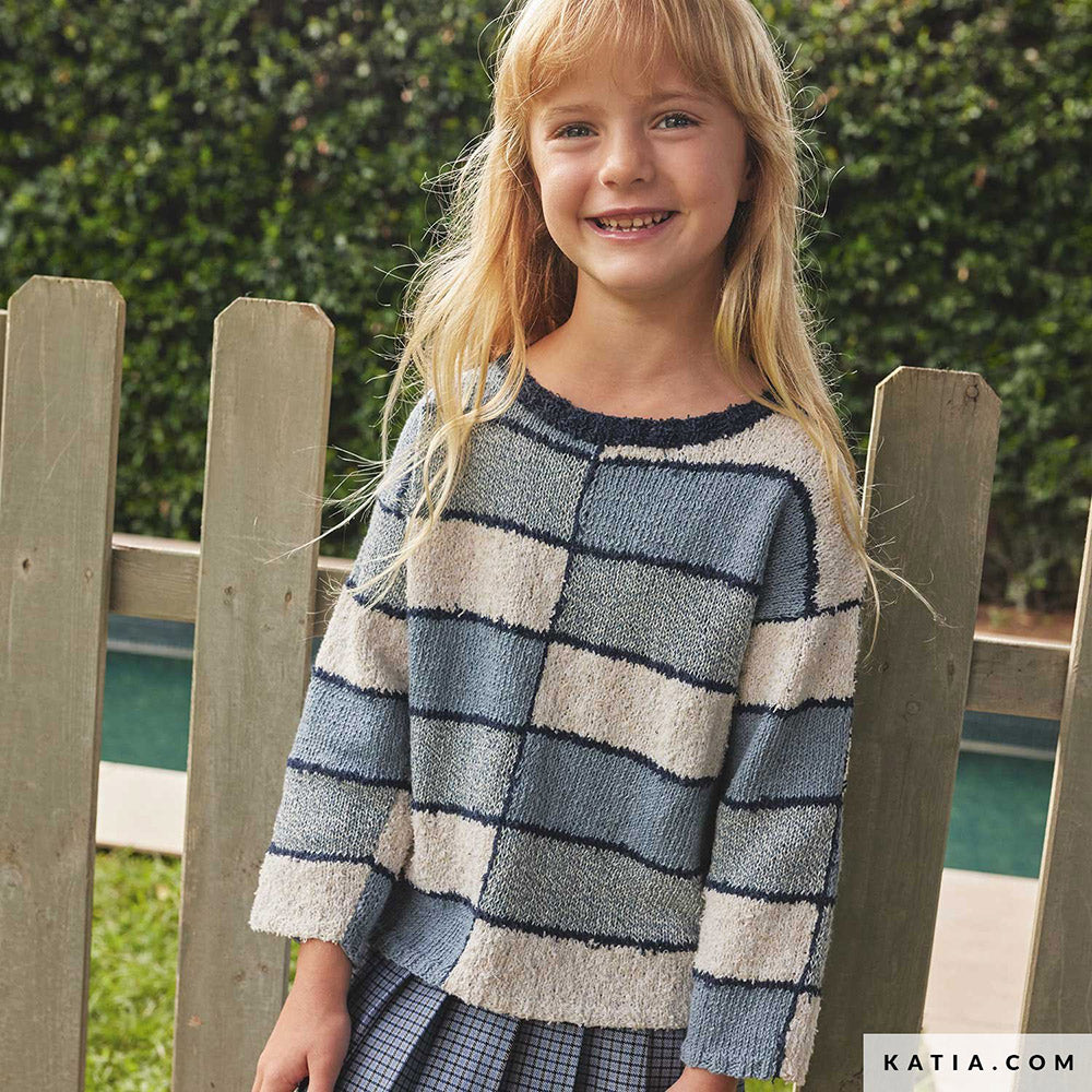 Patroon breien haken kinderen trui lente zomer katia — gemaakt met Katia Blue Jeans II (4)