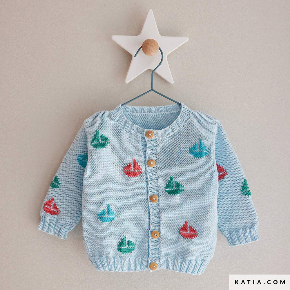 Patroon breien haken baby jas lente zomer katia — gemaakt met Katia Capri 82057 Geel