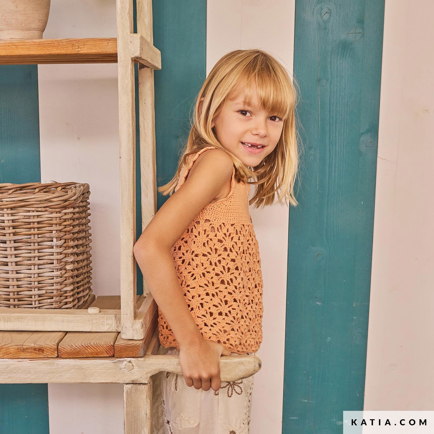 Patroon breien haken kinderen topje lente zomer katia — gemaakt met Katia Capri 82101 Turquoise (2)