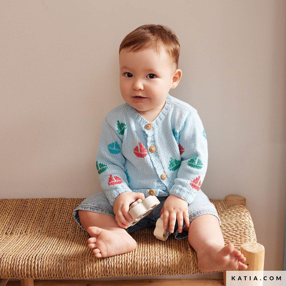 Patroon breien haken baby jas lente zomer katia — gemaakt met Katia Capri 82131 Donker Lila (2)