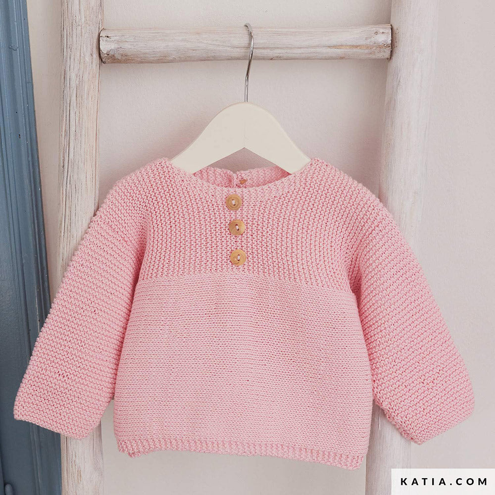 Patroon breien haken baby trui lente zomer katia — gemaakt met Katia Capri 82156 Flesgroen (2)