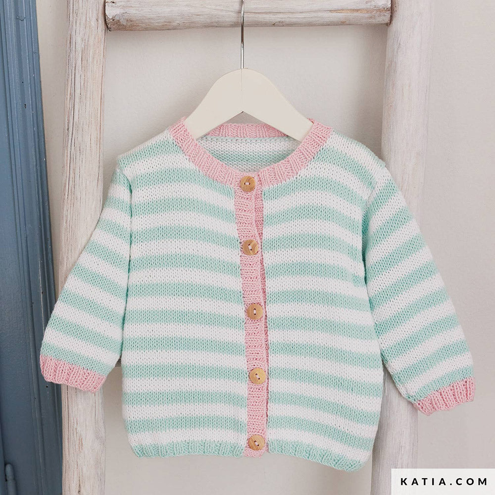Patroon breien haken baby trui lente zomer katia — gemaakt met Katia Capri 82159 Zeer Licht Roze (4)