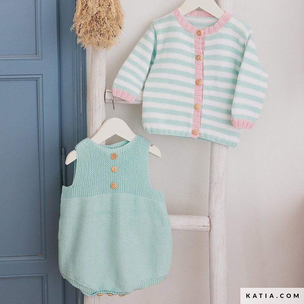 Patroon breien haken baby trui lente zomer katia — gemaakt met Katia Capri 82161 Groen Blauw (3)