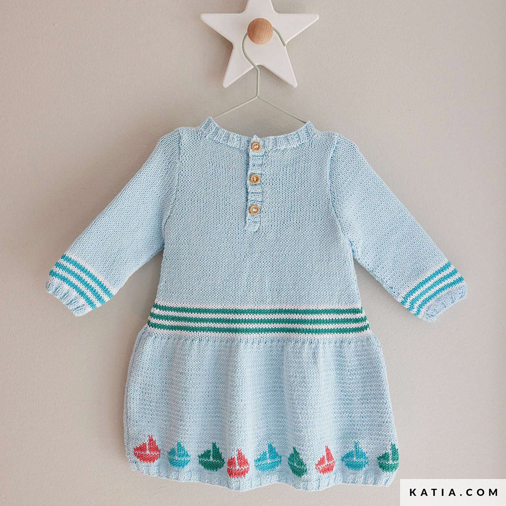 Patroon breien haken baby jurk lente zomer katia — gemaakt met Katia Capri 82194 Licht mauvé