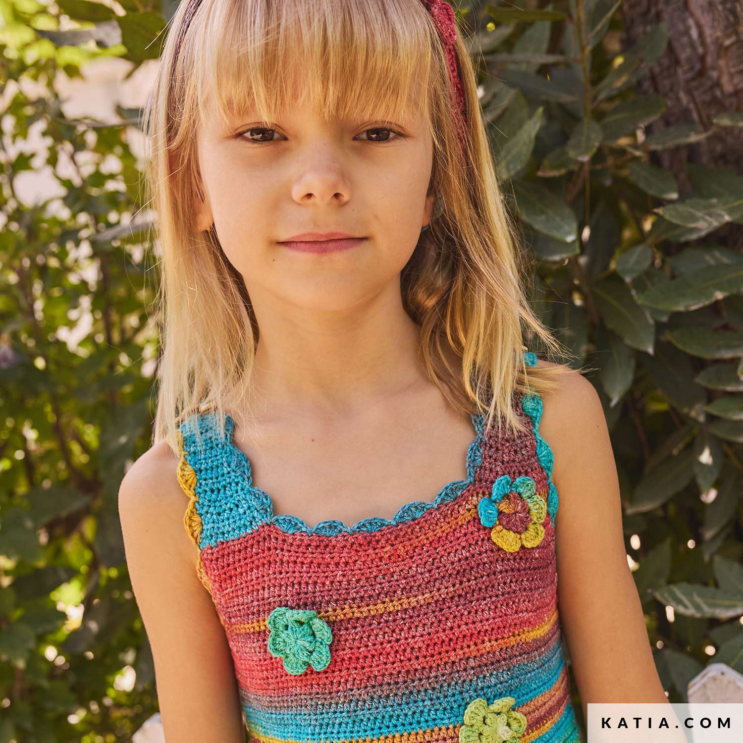 Patroon breien haken kinderen diadeem lente zomer katia — gemaakt met Katia Kinderen Magazine No. (3)