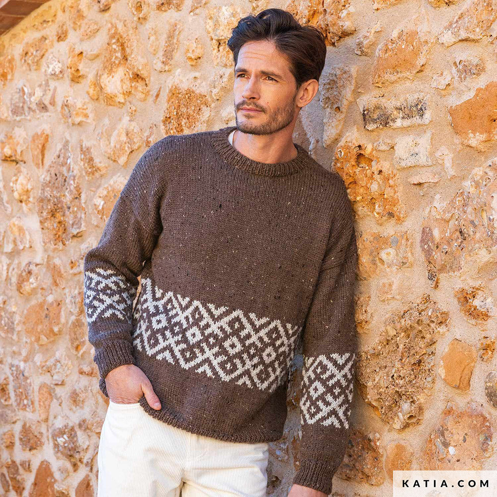 Patroon breien haken heren trui herfst winter katia — gemaakt met Katia Merino Tweed