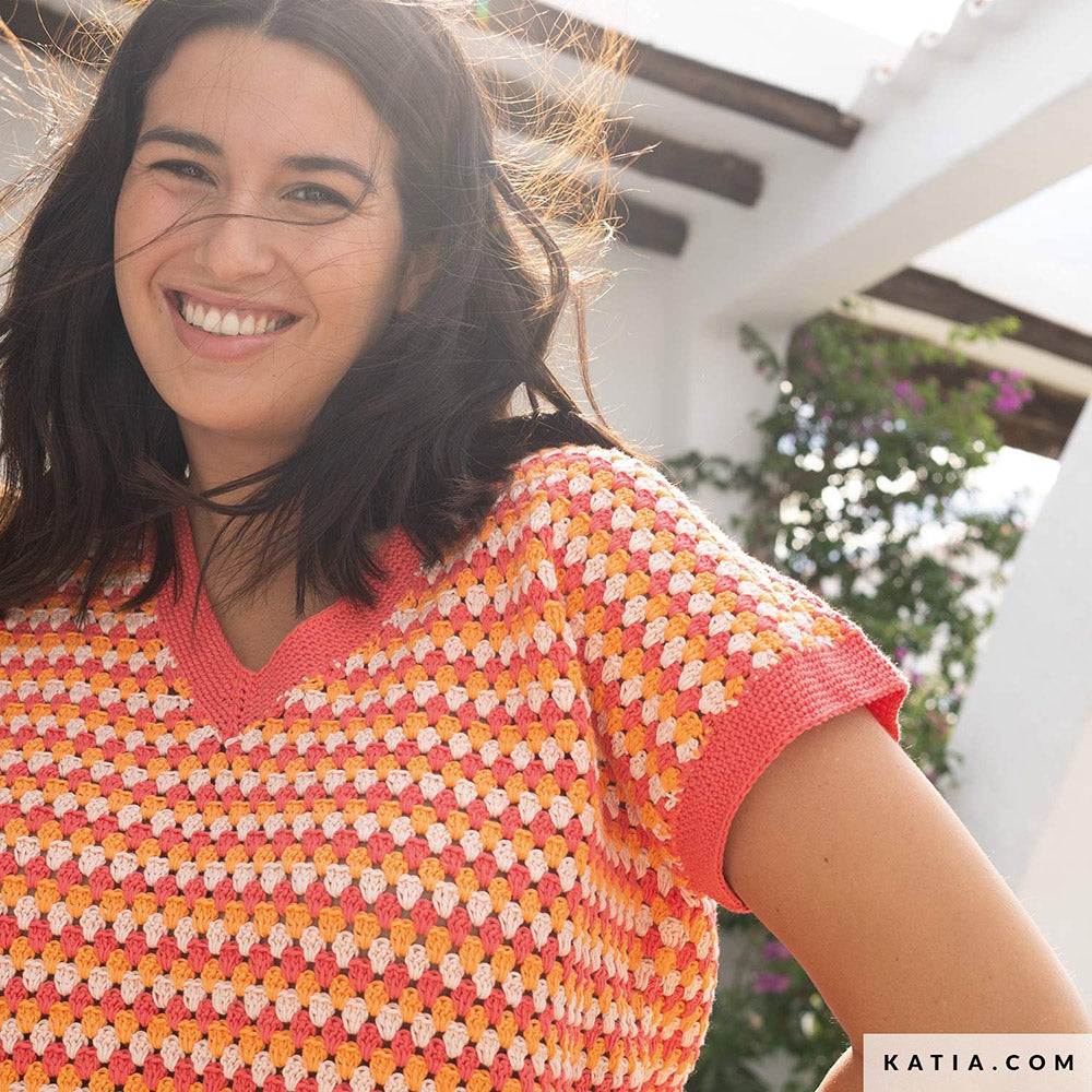Patroon breien haken dames topje lente zomer katia — gemaakt met Katia Panama (12)
