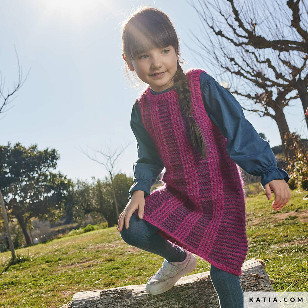 Patroon breien haken kinderen jurk herfst winter katia — gemaakt met Katia Soft Gratté (3)