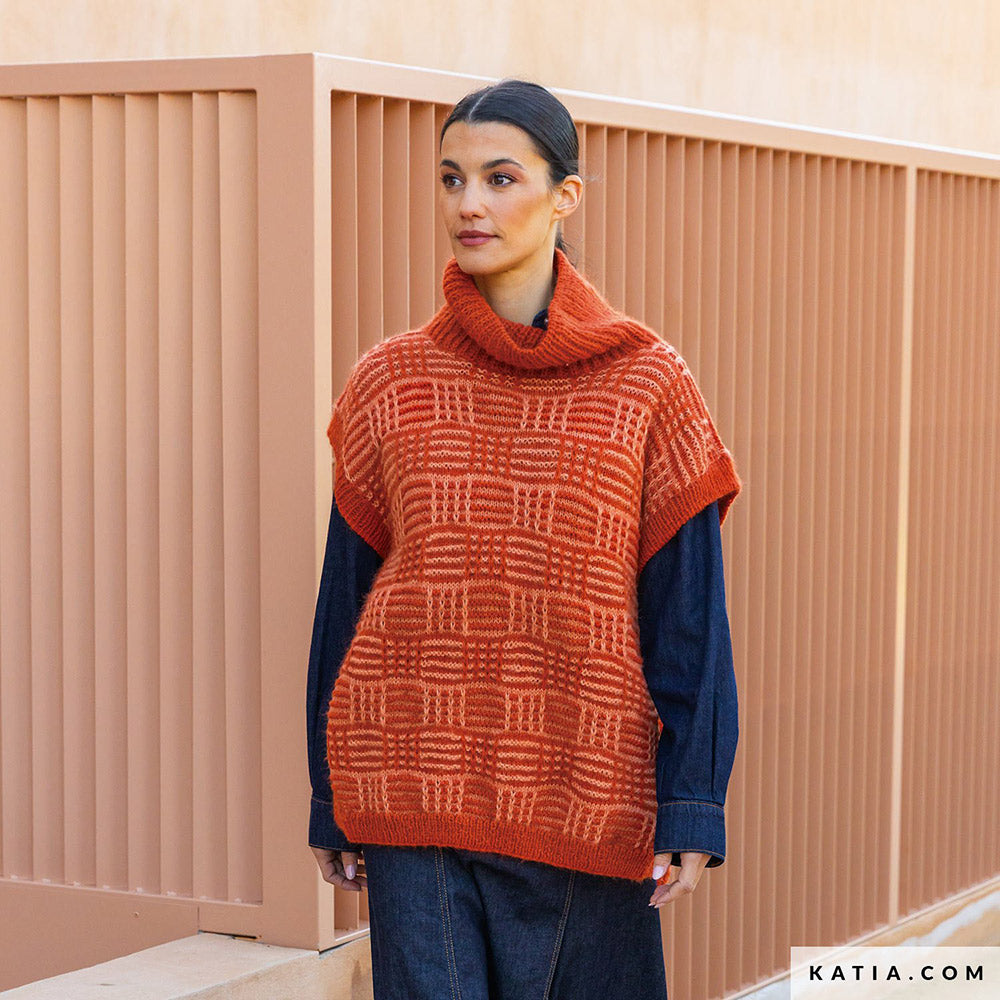 Patroon breien haken dames vest herfst winter katia — gemaakt met Katia Soft Gratté