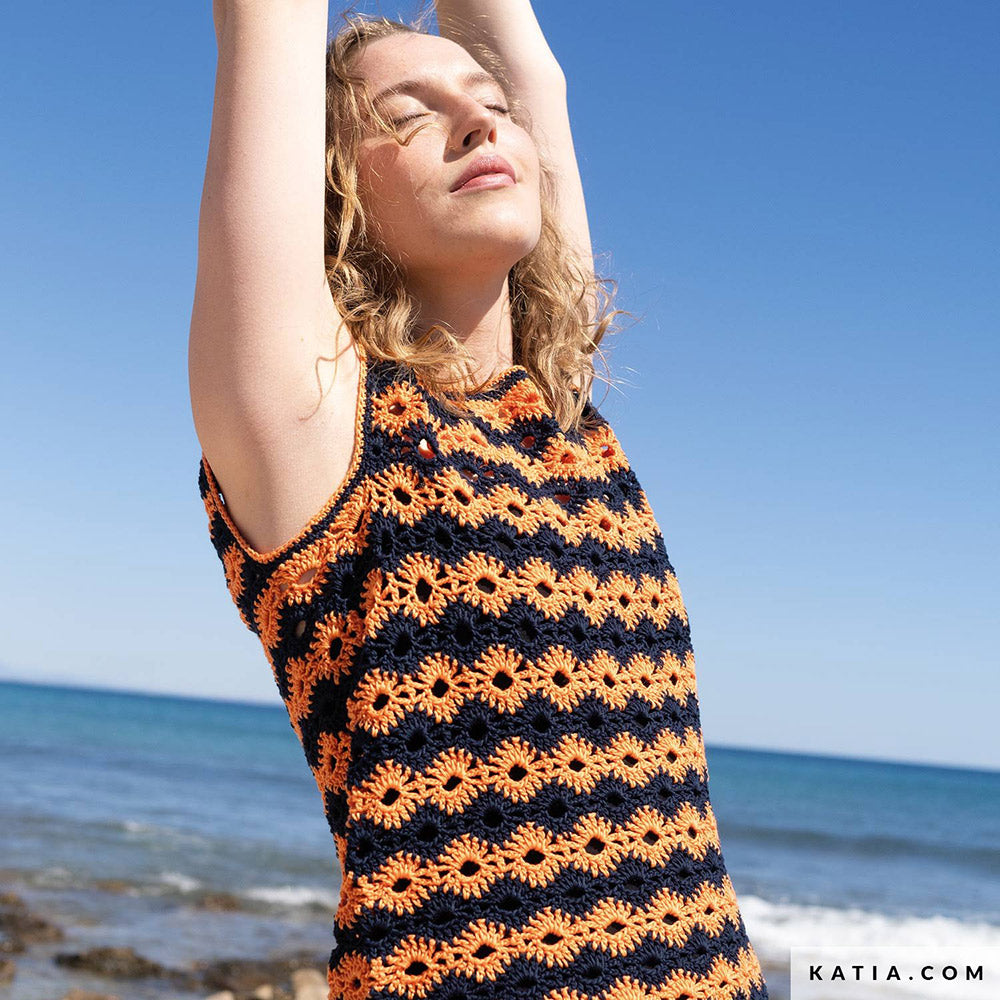 Patroon breien haken dames topje lente zomer katia — gemaakt met Katia Tencel-Cotton (5)