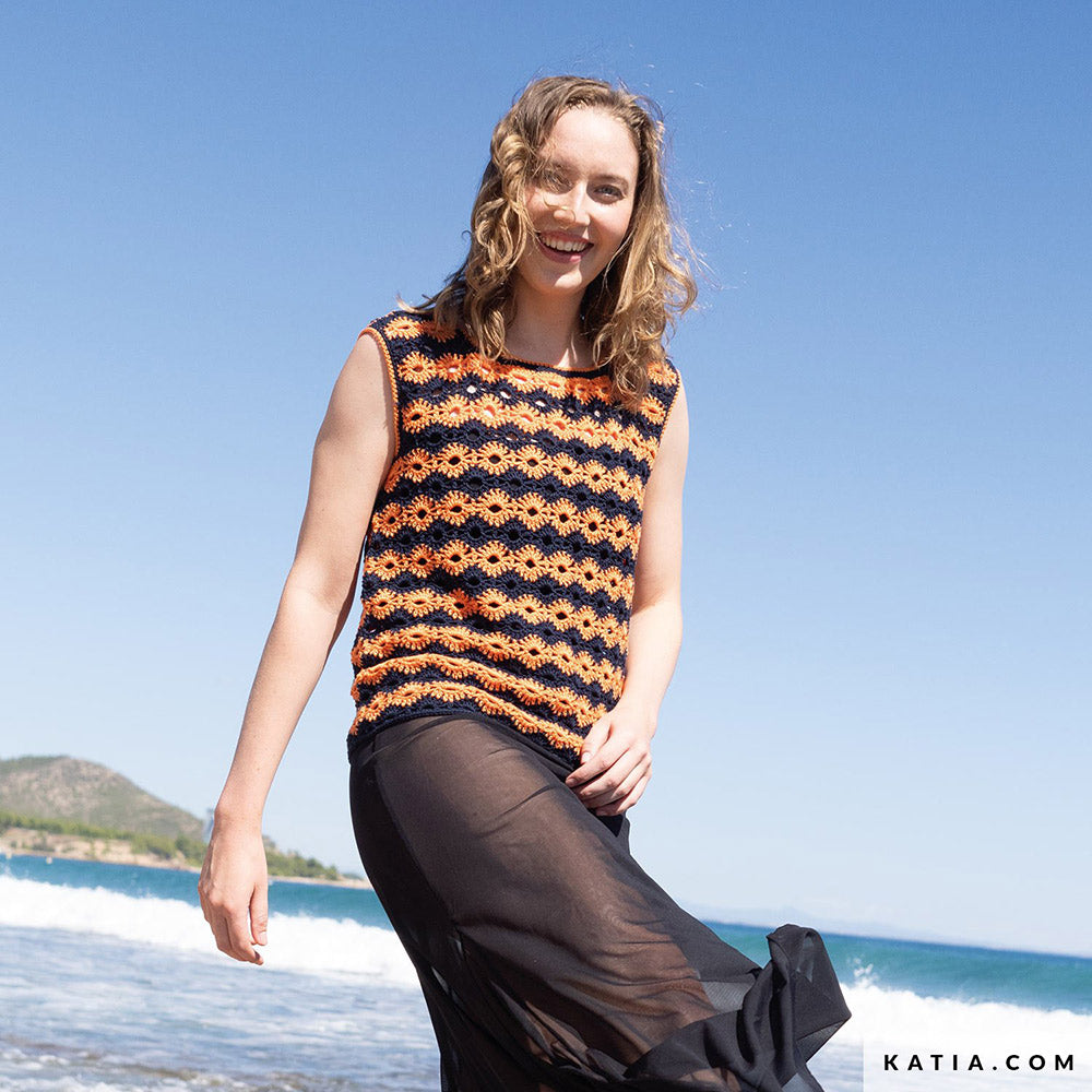 Patroon breien haken dames topje lente zomer katia — gemaakt met Katia Tencel-Cotton (6)