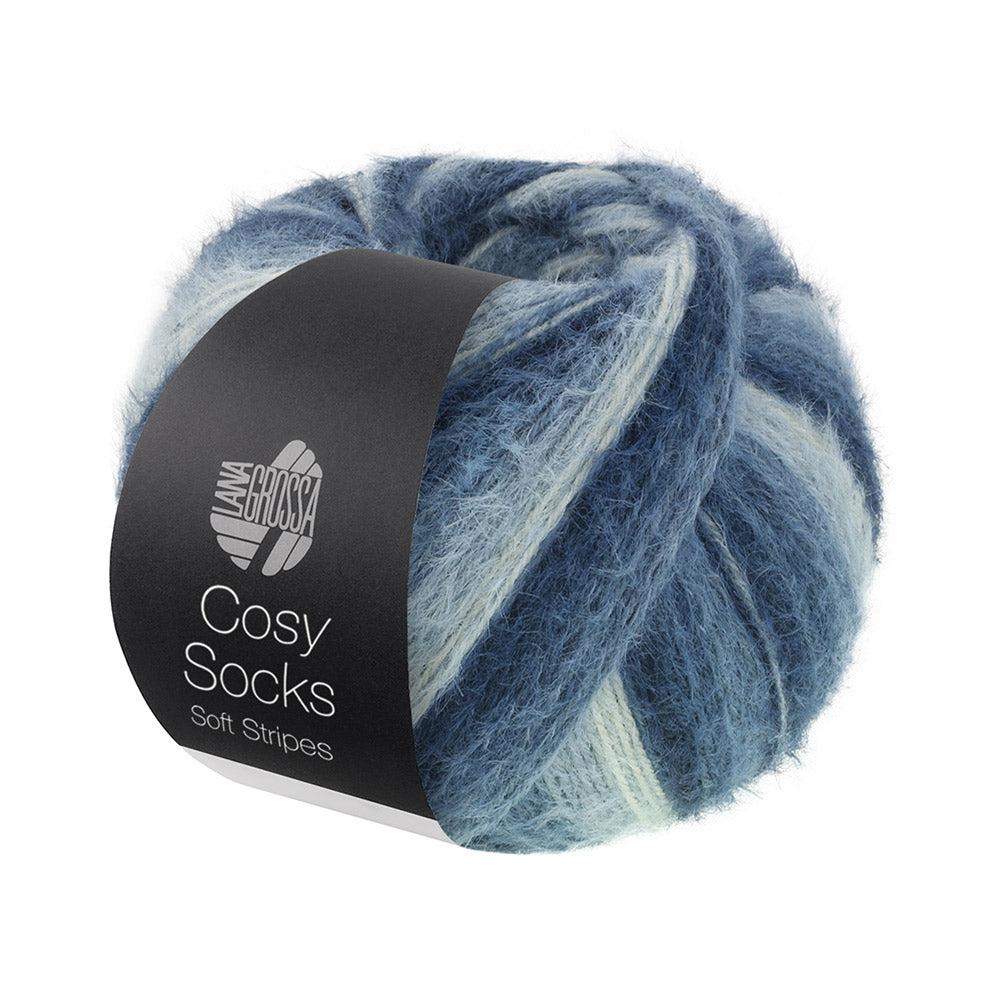 Lana Grossa Cosy Socks Soft Stripes 106 Zwart/Grijs/Rook/Witblauw