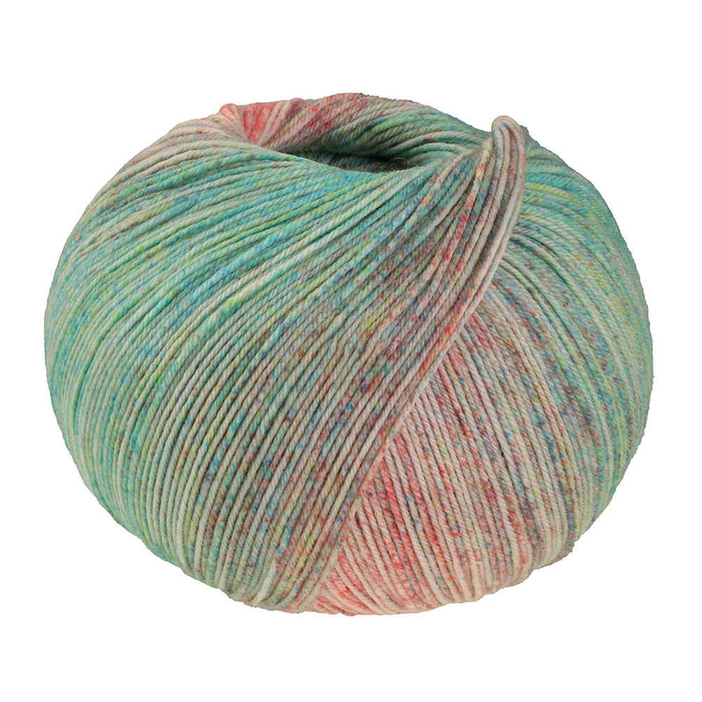 Lana Grossa Meilenweit 100 Merino Extrafine Shades 7229 Zalmrood/Crème/Turquoise-/Geelgroen